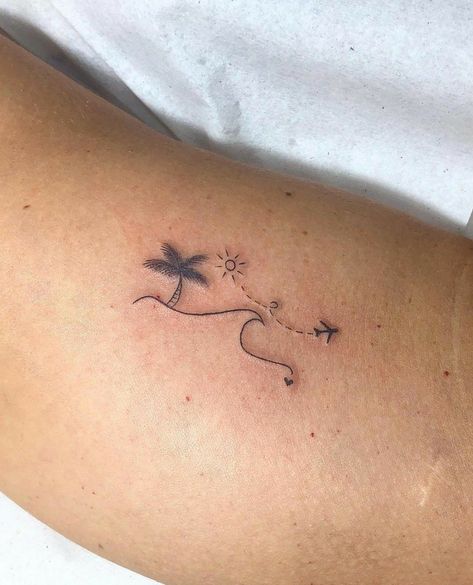 Travel Tattoo Small Ankle, Cute Florida Tattoos, Hawaii Small Tattoo, Dominican Republic Tattoo Ideas Women, Beach Travel Tattoo, Tattoos To Get On Holiday, Caribbean Tattoo Ideas For Women, Belize Tattoo Ideas, Cuban Tattoos For Women