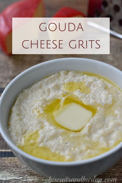 Grits With Gouda Cheese, Feta Grits, Cajun Cheese Grits, Sweet Potato Grits, Goat Cheese Grits, Grits Dishes, Gouda Cheese Grits, Gouda Grits Recipe, Grit Recipes