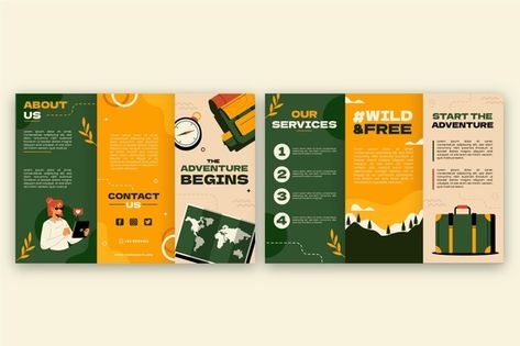 Creative Leaflet Design, Brochure Design Layout Templates, Leaflet Design Layout, Folder Design Inspiration, Infographic Brochure, Creative Brochure Design, Leaflet Layout, Travel Brochure Design, Brochures Design