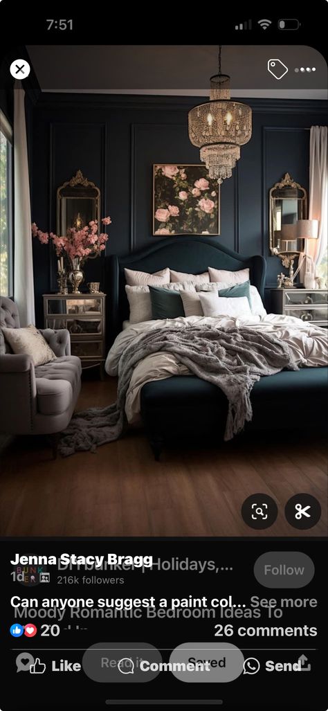 Dark Wallpaper Bedroom Accent Wall, Wallpaper Bedroom Accent Wall, Dark Accent Wall Bedroom, Bedroom Accent Wall, Dark Accent Walls, Bedroom Accent, Accent Wall Bedroom, Wallpaper Bedroom, Dark Wallpaper