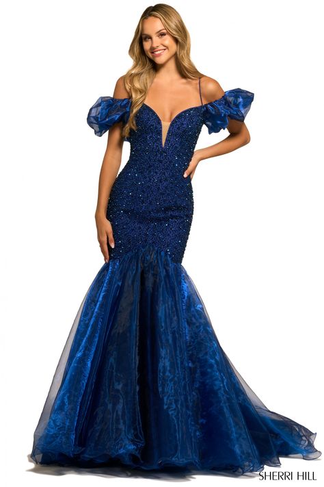 55422 Sherri Hill Prom Dresses Long, Bejeweled Dress, Sherri Hill Gowns, Miss Priss, Dress Shops, Sherri Hill Prom, Organza Skirt, Sherri Hill Prom Dresses, Blue Jade