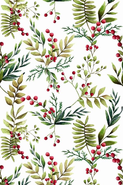 This green, mistletoe wallpaper pattern is the perfect way to bring the beauty of nature into your home, without limiting the colors you can use in your overall design. Thanks to the neutral color scheme in the pattern, you can add as much (or as little) color in the rest of your powder room while still perfectly complementing the wallpaper. Beyond that, the realistic design on the wallpaper makes for a stunning piece of art… on an entire wall of your home!  What makes this wallpaper even better Mistletoe Aesthetic Wallpaper, Natal Aesthetic Wallpaper, Christmas Floral Pattern, Christmas Mistletoe Aesthetic, Christmas Designs Pattern, Warm Christmas Wallpaper, Minimal Christmas Wallpaper, Christmas Prints And Patterns, Christmas Wallpaper For Phone