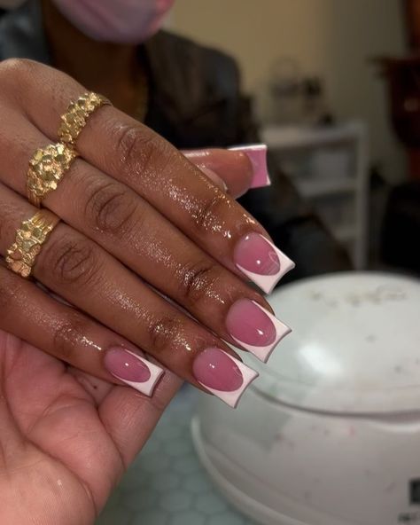 Crisp shape and clean hand painted French i love this set 🤩😍💖✨💦 | Instagram Nails Acrylic Very Short, Acrylic Nails Inspiration French Tip, Pink French Tip Short Acrylic Nails, Short Nails Design French Tips, Bck 2 School Nails, Ideas For Nails Acrylic, Short Pink On Pink French Tip Nails, Short Nail Unique Designs, French Tip Nails Not Acrylic