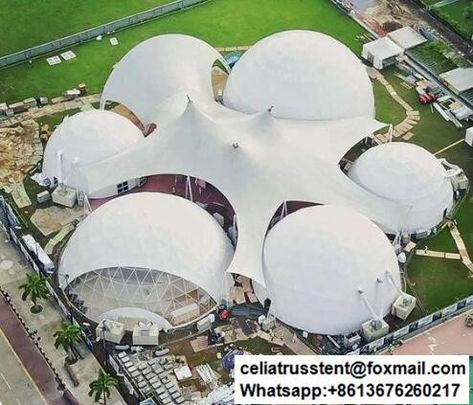 Big dome tent structure system project Geodesic Dome Tent, Geodesic Tent, Tent Structure, Membrane Structure, Dome Building, Dome Structure, Landscape Design Drawings, مركز ثقافي, Tensile Structures