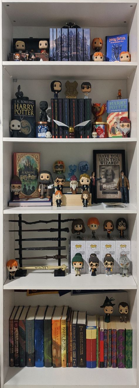 Check out more about my Harry Potter geekiness here: https://www.google.com/url?sa=t&source=web&rct=j&url=https://www.reddit.com/user/TheLandonian05/&ved=2ahUKEwjki9Cq5Lv0AhVXoHIEHfjYBs4Qjjh6BAgDEAE&usg=AOvVaw2gj-bUJg8zpb-5JaQboQTP Bookshelf With Funko Pop, Harry Potter Shelf Ideas, Harry Potter Funko Pop Aesthetic, Harry Potter Book Shelf Ideas, Harry Potter Book Shelf, Harry Potter Books Aesthetic, Harry Potter Room Aesthetic, Funko Pop Aesthetic, Harry Potter Book Collection