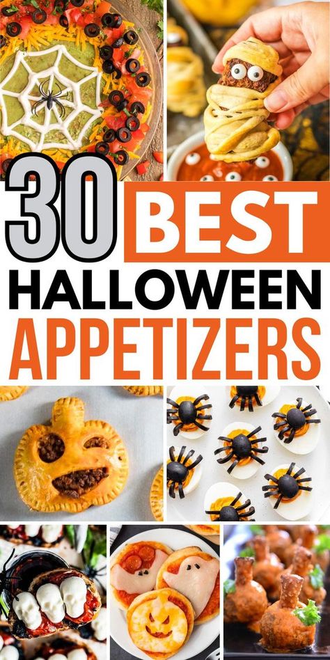 These Halloween appetizers will add some spooky fun to any party. This list of Halloween appetizer ideas includes pumpkin buffalo meatballs, Haloween fruit kabobs, easy Halloween charcuterie boards, spider web taco dip, and so much more!! Your Halloween party needs these yummy finger foods, they'll be a hit with both kids and adults. The best best party snacks are included such as ghost mini pizzas and Halloween party mix. Halloween Appetizer Ideas, Halloween Charcuterie Boards, Best Party Snacks, Halloween Eats, Halloween Dip, Halloween Appetizer, Halloween Finger Foods, Halloween Appetizers Easy, Halloween Pizza