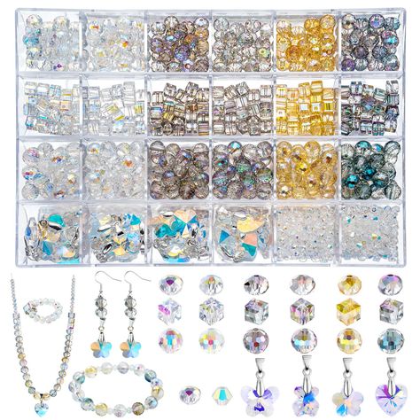 PRICES MAY VARY. PACKAGE INCLUDES - The premium crystal beads kit includes 150pcs 8mm flat beads, 150pcs 8mm 96 faceted round beads, 150pcs 6mm square beads, 100pcs 4mm flat beads, 100pcs 4mm rhombus beads, 20pcs 14mm crystal pendants, 2pcs crystal elastic threads, and 1 pair of small craft scissors. Meet your various jewelry making needs. EXCELLENT QUALITY - JADVY's crystal glass beads are made with higher quality materials, more exquisite than ordinary crystal glass beads, and the color is mor Small Glass Beads Jewelry, Trendy Crafts, Craft Scissors, Beads Kit, Bracelet Making Kit, Bracelets Making, Crafts Jewelry Making, Flat Beads, Fun Crafts To Do