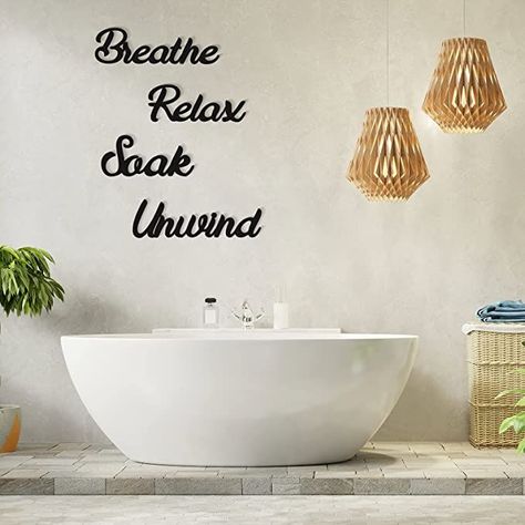 4 Pieces Farmhouse Bathroom Wall Decors Relax Soak Unwind Breathe Wooden Word Sign Hanging Decorative Cutout Word Sign Primitive Wall Arts Rustic Vintage Wooden Decorations for Home (Black) Home Spa Bathroom, Bathroom Decor Signs, Relax Soak Unwind, Primitive Walls, Wooden Decorations, Signs Decor, Wooden Words, Wooden Bathroom, Word Signs