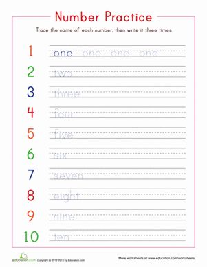 Kindergarten Writing Numbers Counting & Numbers Worksheets: Writing Numbers 1-10 Writing Worksheets Kindergarten, Aktiviti Prasekolah, Number Words Worksheets, Ingles Kids, Teaching Worksheets, Number Practice, General Studies, Writing Practice Worksheets, 1st Grade Writing