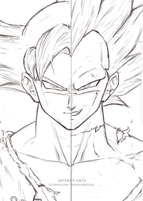 LineArt de Goku Y Vegeta en sus Doctrinas Divinas. | Esteban Arts on Patreon Vegeta Ultra Ego Drawing Sketch, Goku Vegeta Drawing, Goku And Vegeta Half Face, Goku Half Face Drawing, Goku And Vegeta Sketch, Half Half Drawing, Vegeta Drawing Sketch, Goku And Vegeta Drawing, Vegeta Drawings