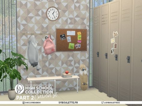 Sims 4 Cc High School Furniture, Sims 4 Cc School Furniture, High School Corridor, Sims 4 School Cc, School Corridor, High School Lockers, Sims 4 Patreon, School Bathroom, Play Sims 4