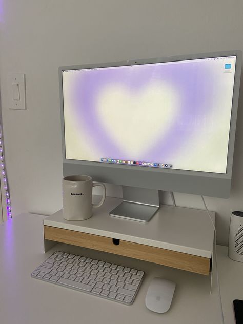 Bedroom Setup Ideas, Imac Setup, Imac Desk, Imac Desk Setup, Study Desk Decor, Desktop Setup, Desk Inspo, Desk Inspiration, My Person