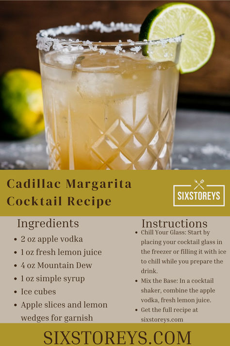 Cadillac Margarita Cocktail Recipe Cadillac Margarita Recipe, Cadillac Margarita, Cocktail Margarita, Cocktail Experience, Apple Vodka, Big People, Margarita Cocktail, Drinks Alcohol, Margarita Recipe