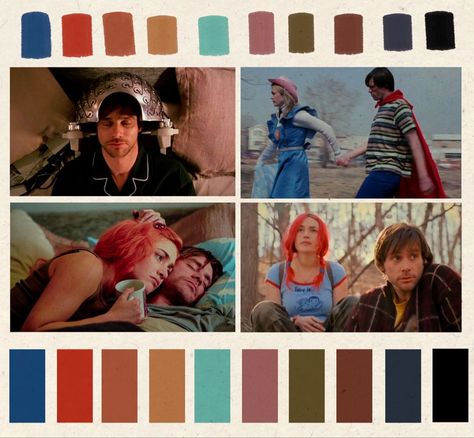 Warm muted color palette from the 2004 Jim Carrey and Kate Winslet movie Eternal Sunshine cinematography colorpallete color jimcarrey moviesbygenre romantic Cool Summer Palette, The Craft Movie, Color In Film, Movie Color Palette, Eternal Sunshine Of The Spotless Mind, Color Tips, Color Design Inspiration, Film Studies, Muted Color Palette