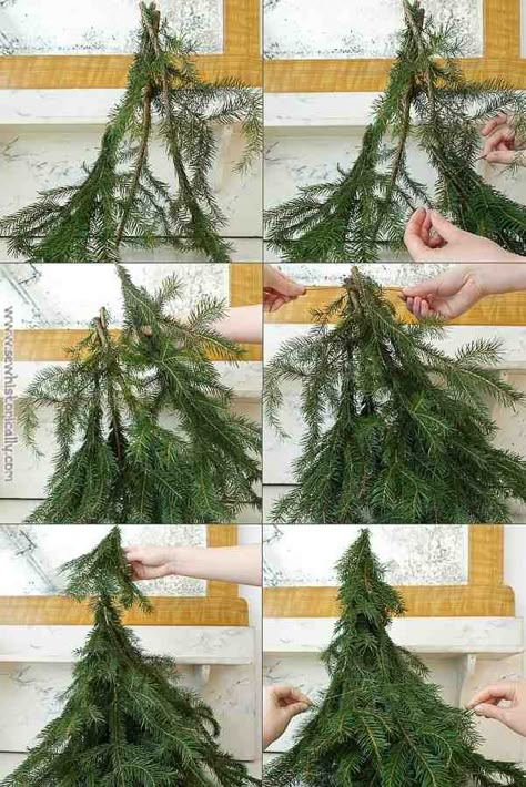 Diy Miniature Tree, Christmas Tree Diy Make Your Own, Christmas Tree From Branches, Diy Tree Stand, Diy Pine Tree, Real Mini Christmas Tree, Christmas Nomes, Christmas Trees Diy, Kersfees Idees