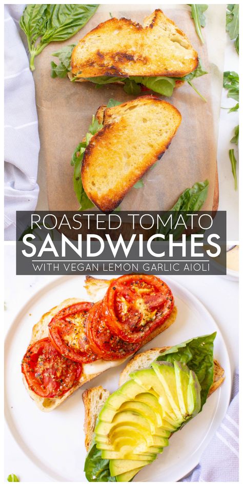 Recept Sandwiches, Lemon Garlic Aioli, Tomato Sandwiches, Resep Sandwich, Vegan Roast, Garlic Aioli, Roasted Tomato, Tasty Vegetarian Recipes, Savory Vegan