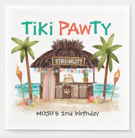 Tiki Pawty Tropical Beach Surf Pet Dog Party Paper Napkins Dog Party Favors, Beach Dog, Beach Birthday Party, Dog Pool, Dog Birthday Party, Beach Birthday, Beach Surf, Dog Party, Dog Beach