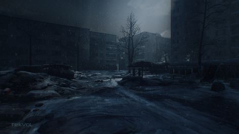 Frozen city (Russia), Pavel Sivash on ArtStation at https://www.artstation.com/artwork/6aBmAn Frozen City, Apocalypse World, City Aesthetic, Post Apocalyptic, City Art, Russia, Frozen, Art