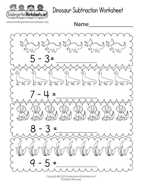 Dinosaur Subtraction Worksheet for Kindergarten (Free Printable) Add And Subtract Worksheet, Kindergarten Easter Worksheets, Kindergarten Language Worksheets, Spelling Worksheets Kindergarten, Pictures Of Dinosaurs, Thanksgiving Worksheets Kindergarten, Kindergarten Fall Worksheets, Kindergarten Grammar Worksheets, Halloween Worksheets Kindergarten