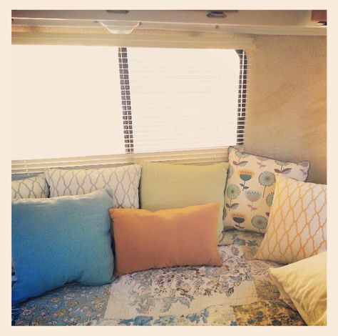 How we Decorated the Interior of Our Casita Travel Trailer | Highway to Hoeftland Casita Travel Trailers Interiors Ideas, Casita Camper, Casita Trailer, Casita Travel Trailers, Travel Trailer Interior, Small Throw Pillows, Trailer Decor, Trailer Interior, Trailer Life