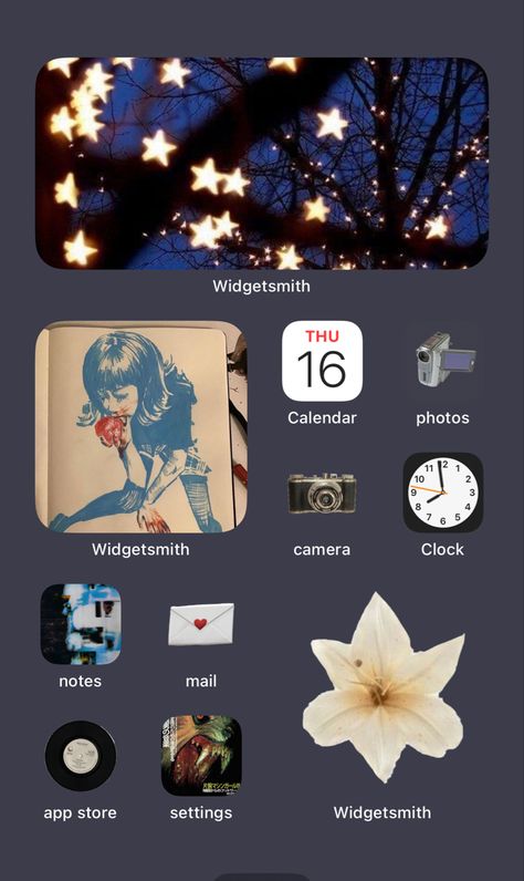 Home Screen Phone Ideas, Artsy Phone Layout, Simple Phone Themes, Cute Phone Widgets, Ipad Widget Layout, Cool Phone Themes, Styling Your Phone, Widget Theme Ideas, Pinterest Themes