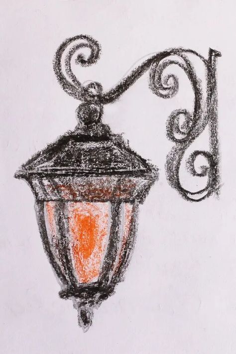 Photo about hand-drawn traditional English street lamp, charcoal drawing on white paper. High quality photo. Image of color, city, brick - 224835375 Street Lamp Drawing, Street Light Drawing, Elven Architecture, English Street, Lamp Drawing, Xmas Cards Handmade, Book Drawings, Green Street, Diary Ideas