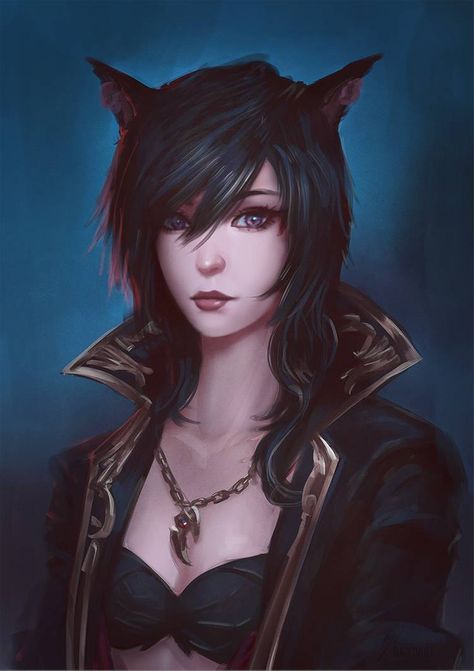 Outfit Styles, Deviant Art, Modern Fantasy, Final Fantasy Xiv, Cat Girl, Dnd Characters, Character Portraits, Art Blog, Cat Ears