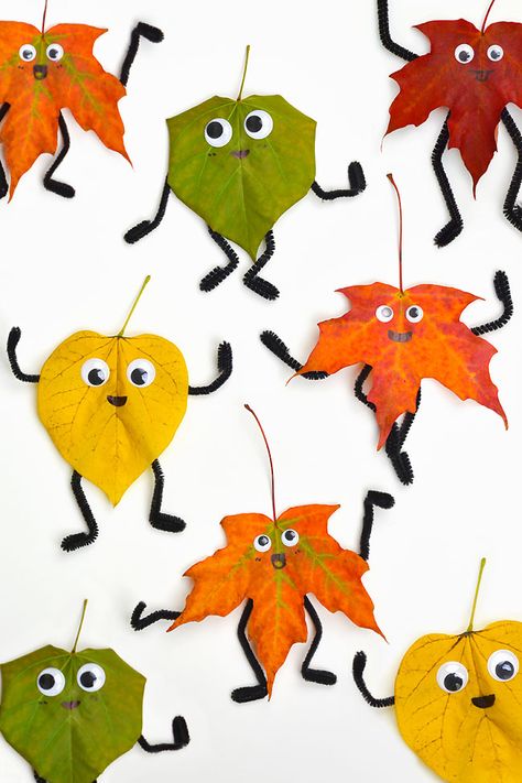 Kindergarten Activities Art Crafts, Toddlers Halloween Crafts, Thanksgiving Crafts 2 Yo, Kids Autumn Craft, Leaf Bugs Craft, Crafts With Leafs, Leaf Gnome Craft, Leaf People Craft, Leaf Person Craft