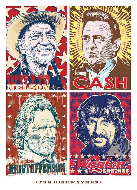 Country Music Art, The Highwaymen, Waylon Jennings, Outlaw Country, Country Music Artists, Rock N’roll, Country Music Stars, Country Music Singers, Willie Nelson