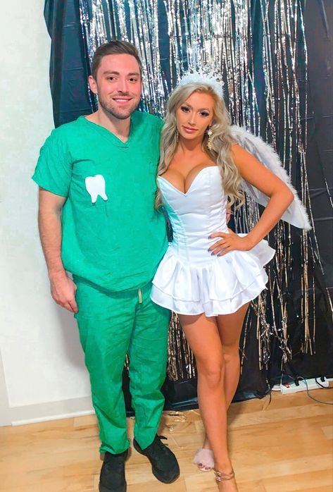 Halloween Costumes Couples Fairy, Fairy Costume Couple Halloween, Fairy Couple Costume Halloween, Tooth Fairy Costume College, Tooth And Tooth Fairy Costume, Dentist Halloween Costume, Dentist And Tooth Fairy Couple Costume, Couples Fairy Costumes, Couple Fairy Costume