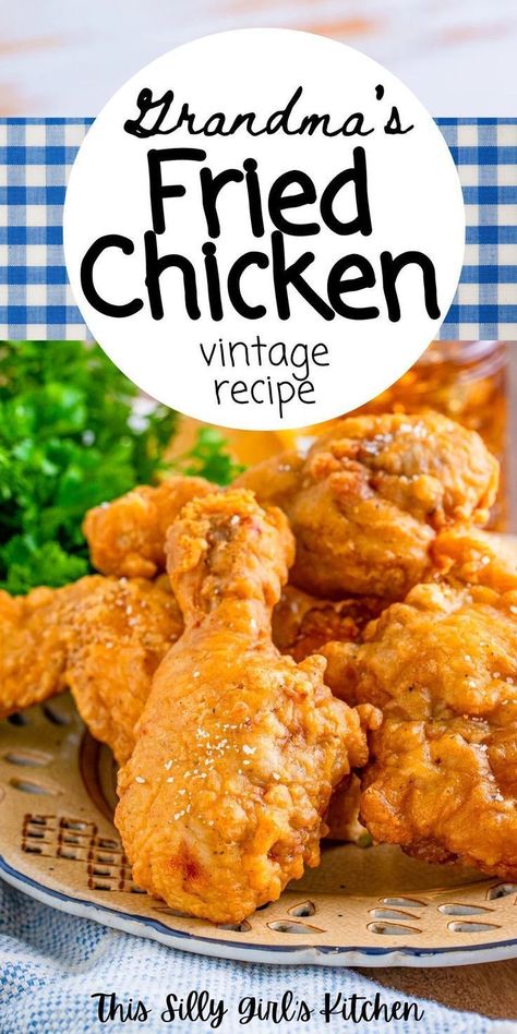 Try Grandma's fried chicken recipe from This Silly Girl's Kitchen! This timeless recipe is crispy, puffy, and a family favorite! This meal is super tasty, easy to make, and a dinner you'll love. It's a bit different with a puffy coating, but oh so delicious! Best Fried Chicken Recipe, Easy Fried Chicken, Homemade Fried Chicken, Making Fried Chicken, Fried Chicken Recipe, Southern Fried Chicken, Crispy Fried Chicken, Grandmas Recipes, Fried Chicken Recipes