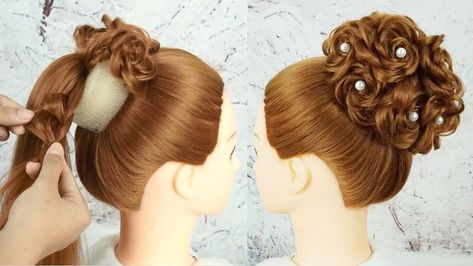 Hairstyle For Party, Easy Party Hairstyles, Girls Hairstyles Easy, Bridal Bun, Hairstyle Youtube, Bridal Hair Buns, Hair Bun Tutorial, Beautiful Hairstyle, Vlasové Trendy