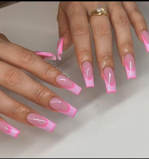 Pink Tip Nails, Pink Summer Nails, Pink Coffin, Prom Nail, Graduation Nails, 2022 Graduation, French Tip Acrylic Nails, Pink French, Simple Acrylic Nails