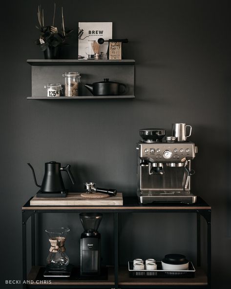 At Home Coffee Station Tour — becki and chris Koffie Stations, Coffee Bar Ideas Kitchen, Kaffe Station, Coffee Bar In Kitchen, Bar In Kitchen, Kaffe Bar, Coffee Bar Ideas Kitchen Counter, Coffee Station Kitchen, Coin Café