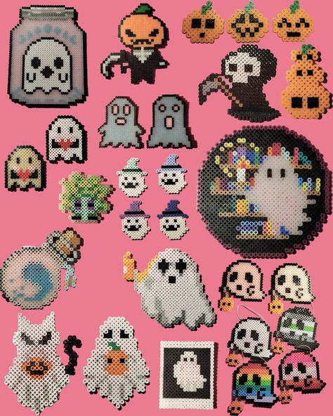 Nerdy Perler Beads, Pumpkin Reaper, Melty Bead Designs, Ghosts And Pumpkins, Hamma Beads Ideas, Pearl Beads Pattern, Easy Perler Beads Ideas, Výtvarné Reference, Fuse Bead Patterns