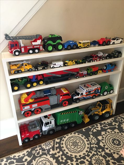 Truck storage Toy Storage Ideas, Boy Toddler Bedroom, Boys Playroom, Desain Furnitur Modern, Toddler Boys Room, Playroom Design, Playroom Organization, Bilik Tidur, Toddler Rooms