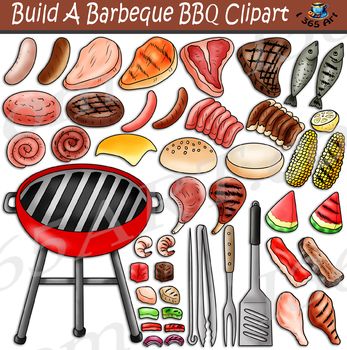 This set contains many different images of custom components building a barbeque scenery. Build your own barbeque using these graphics perfectly sized to fit together. contains 94 clipart files in both color and black and white. Ingredients in the set includes: cooked and uncooked versions - baby back ribs, beef brisket, beef cut, green and red bell pepper, chicken breast, chicken cut, chicken leg, corn on the cob, fish, hamburger patty, hot dog, lamb, onion, sausage, shrimp, spicy beef sausage, t-bone steak and watermelon.other ingredients: hamburger bun top and bottom, lemon and slice of cheese.grilling tools: outdoor grill, bbq fork, grill spatula, shishkabob skewer and tongs.There are 47 full color and 47 black and white graphics. Each file is approximately 300 DPI and in transparent P Fish Hamburger, Build A Salad, Salad Clipart, Bell Pepper Chicken, Sausage Shrimp, Hamburger Patty, 4th Of July Clipart, Food Paper, Paper Duck