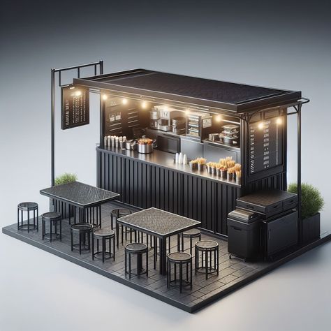 Container Cafe Plan, Container Cafe Interior, Kiosk Design Ideas, Mini Cafeteria, Coffee Cafe Interior, Small House Model, Aesthetic Success, Bench And Table, Container Coffee Shop