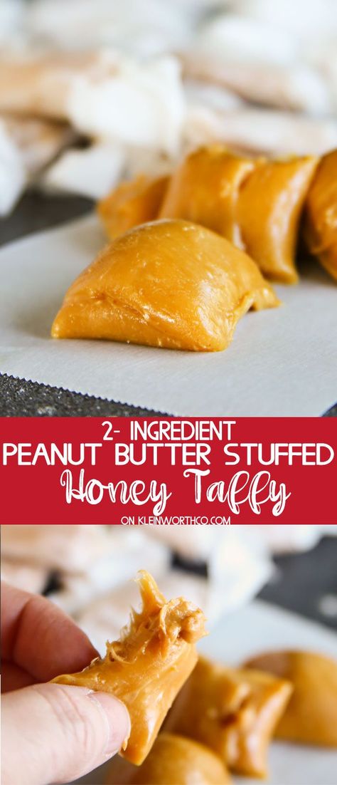 This super simple, 2-Ingredient, Peanut Butter Stuffed Honey Taffy is such a delicious treat. Tastes just like an Abba Zabba. Ready in less than 1 hour. via @KleinworthCo Taffy Recipe, Home Decor Photography, Honey Candy, Peanut Butter Honey, Candy Recipes Homemade, Decor Photography, Fun Foods, Honey Recipes, Christmas Favorites