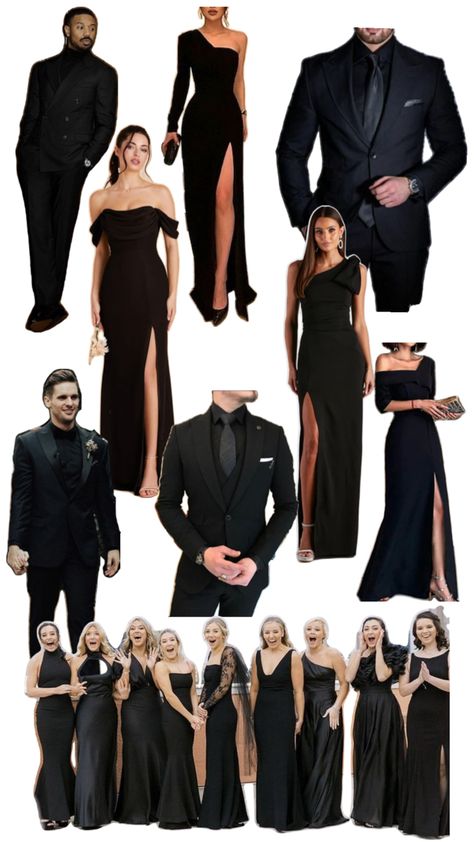 Black Tie Wedding Guest Attire, All Black Wedding, Black Wedding Guest, Black Wedding Guest Dresses, Wedding Guest Attire, Winter Wedding Guests, Bridesmaid Duties, Dream Wedding Decorations, Black Tie Wedding Guests