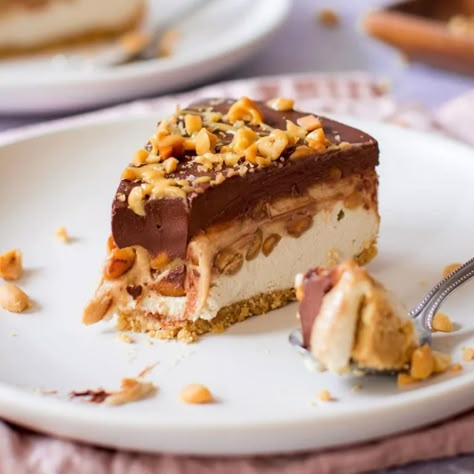 Does anything sound better than cooling off with a vegan snickers-style ice cream cake on a hot summer day? We didn't think so either! Get the recipe (with video) here. #bestofvegan#veganicecream#icecreamcake#veganicecreamcake#snickerscaqke#veganscnickers Vegan Snickers Cake, Snickers Ice Cream Cake, Vegan Ice Cream Cake, Snickers Dessert, Deserturi Raw Vegan, Snickers Ice Cream, Snickers Cake, Patisserie Vegan, Snickers Cheesecake