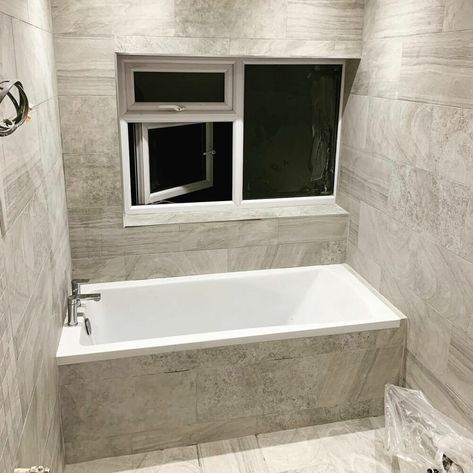 Bath Tile Ideas Tub Surround, Tiled Bath Panel, Bathtub Tile Surround, Tile Around Bathtub, Bath Side Panel, Tub Surround Ideas, Wooden Bath Panel, Bath Tube, Monochrome Bathroom