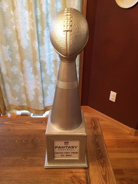 Fantasy Football Party, Football Draft Party, Fantasy Football Draft Party, Football Centerpieces, Diy Trophy, Trophy Ideas, Fantasy Football Logos, Nfl Fantasy Football, Football Banquet