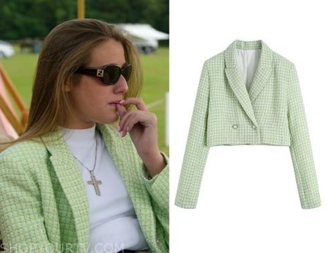 At Home with the Furys: Season 1 Episode 6 Venezuela's Green Tweed Crop Blazer Green Tweed Blazer, Flight Outfit, Green Tweed, Crop Blazer, Sweater Blazer, Cropped Sweater, Season 1, Flight, Fashion Looks