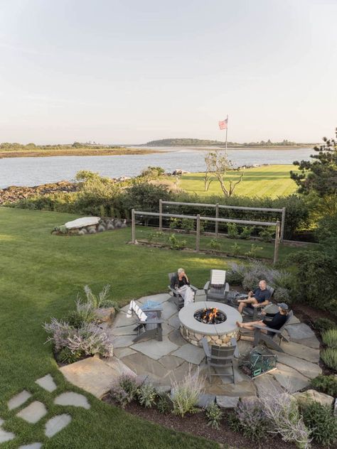 A View from Sampson Cove - Decor Maine Patio And Fire Pit, Fire Area, Commercial Landscaping, Stone Fire Pit, Yard Project, Diy Yard, Deck Garden, Outdoor Inspirations, Fire Pit Backyard