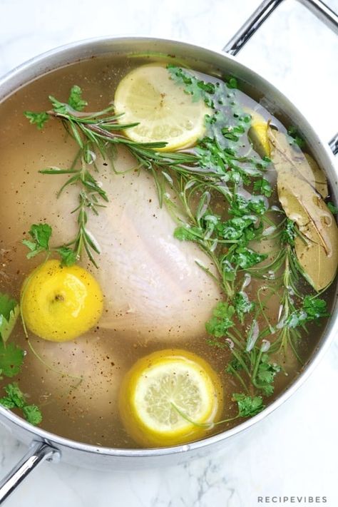 Best Chicken Brine, Quick Chicken Brine, Brine Whole Chicken, Simple Chicken Brine, Chicken Brine Recipe, How To Brine Chicken, Boil Whole Chicken, Chicken Brine, Whole Roast Chicken Recipe