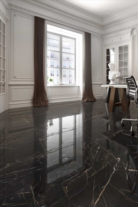 Black Marble Floor Living Room, Black Floor Ideas, Black Marble Floor Tile, Dark Marble Floor, Black Marble Bedroom, Tile Bedroom Floor, Black Marble Living Room, Marble Floor Living Room, Marble Floor Design