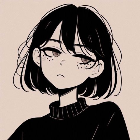 Headshot Ideas Drawing, Female Short Hairstyles Drawing, Short Hair With Bangs Drawing, Short Hair Pfp Cartoon, Bangs Art Reference, Short Hair Drawing Girl, Bangs Drawings, Short Hair Women Drawing, Girl With Short Hair Drawing