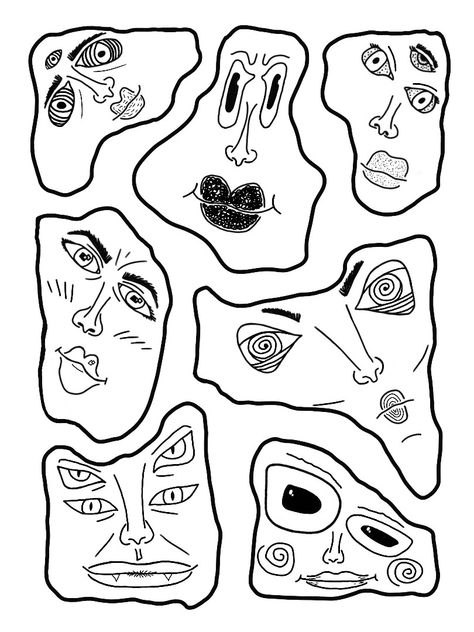 Unsymmetrical weird different shapes faces unrealistic drawing iPad Weird Shapes Drawing, Shape Faces Draw, Weird Doodle Art, Weird Cool Drawings, Weird Faces Art, Weird Simple Drawings, Drawing Ipad Ideas, Funky Face Drawings, Unrealistic Drawings