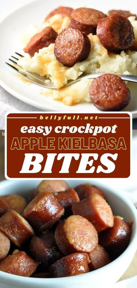 Here's a crockpot meal that doubles as an easy appetizer for a party! 5 ingredients and 10 minutes of prep are all you need for this slow cooker recipe. So juicy that they melt in your mouth, these Apple Kielbasa Bites are so good! Apple Kielbasa Crockpot, Apple Kielbasa, Crockpot Kielbasa, Crockpot Kielbasa Appetizer, Slow Cooker Apple Kielbasa Bites, Kielbasa Appetizer Recipes Crockpot, Super Easy Slow Cooker Recipes, Slow Cooker Kielbasa, Kielbasa Recipes